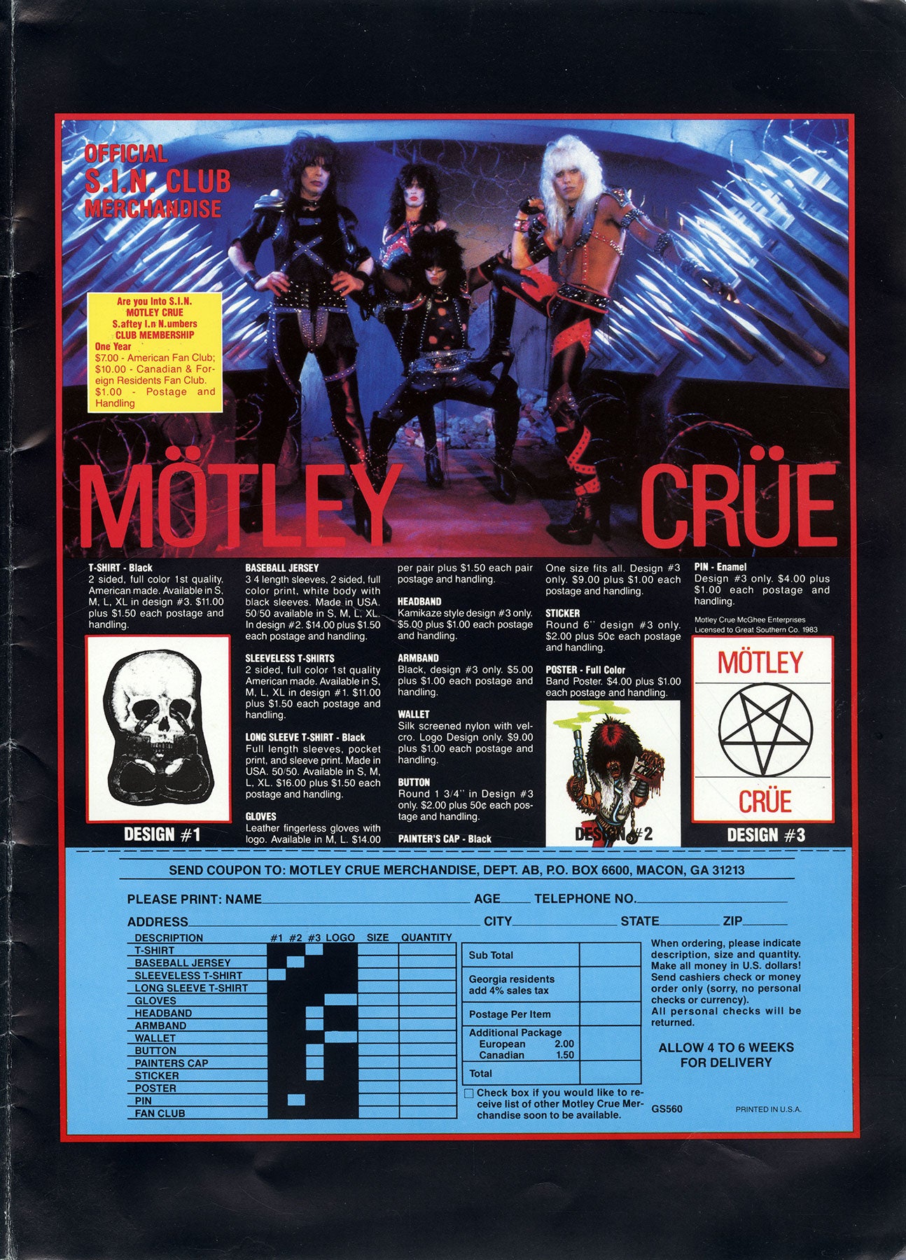 S.I.N. Club Merchandise Order Form