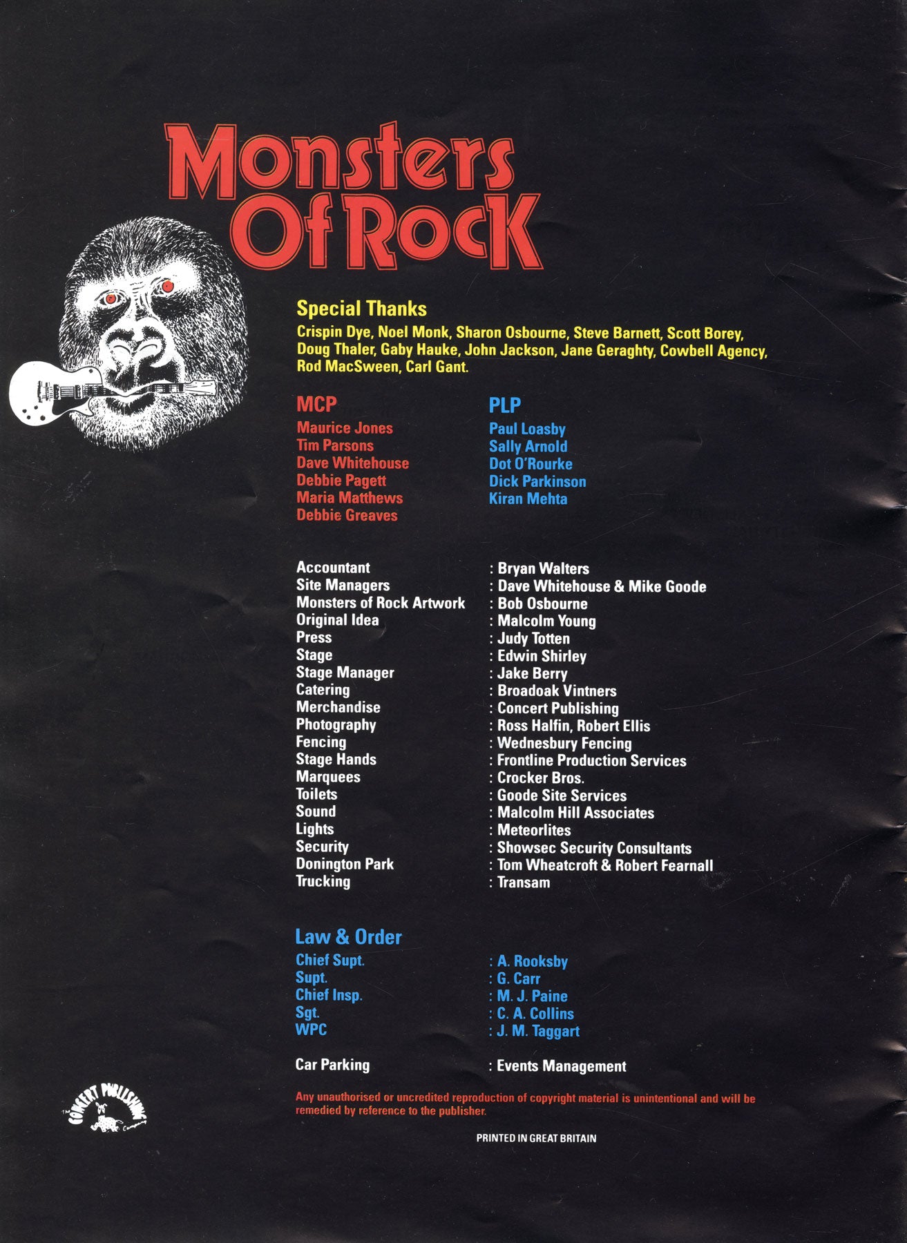 Monsters of Rock Tour Book