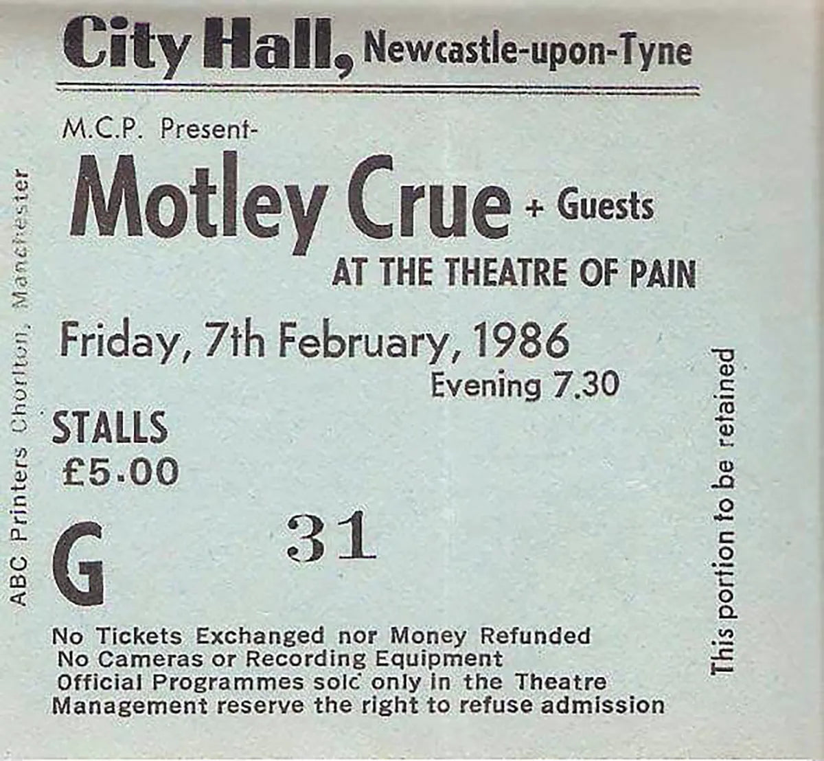 Newcastle, UK Ticket, 1986