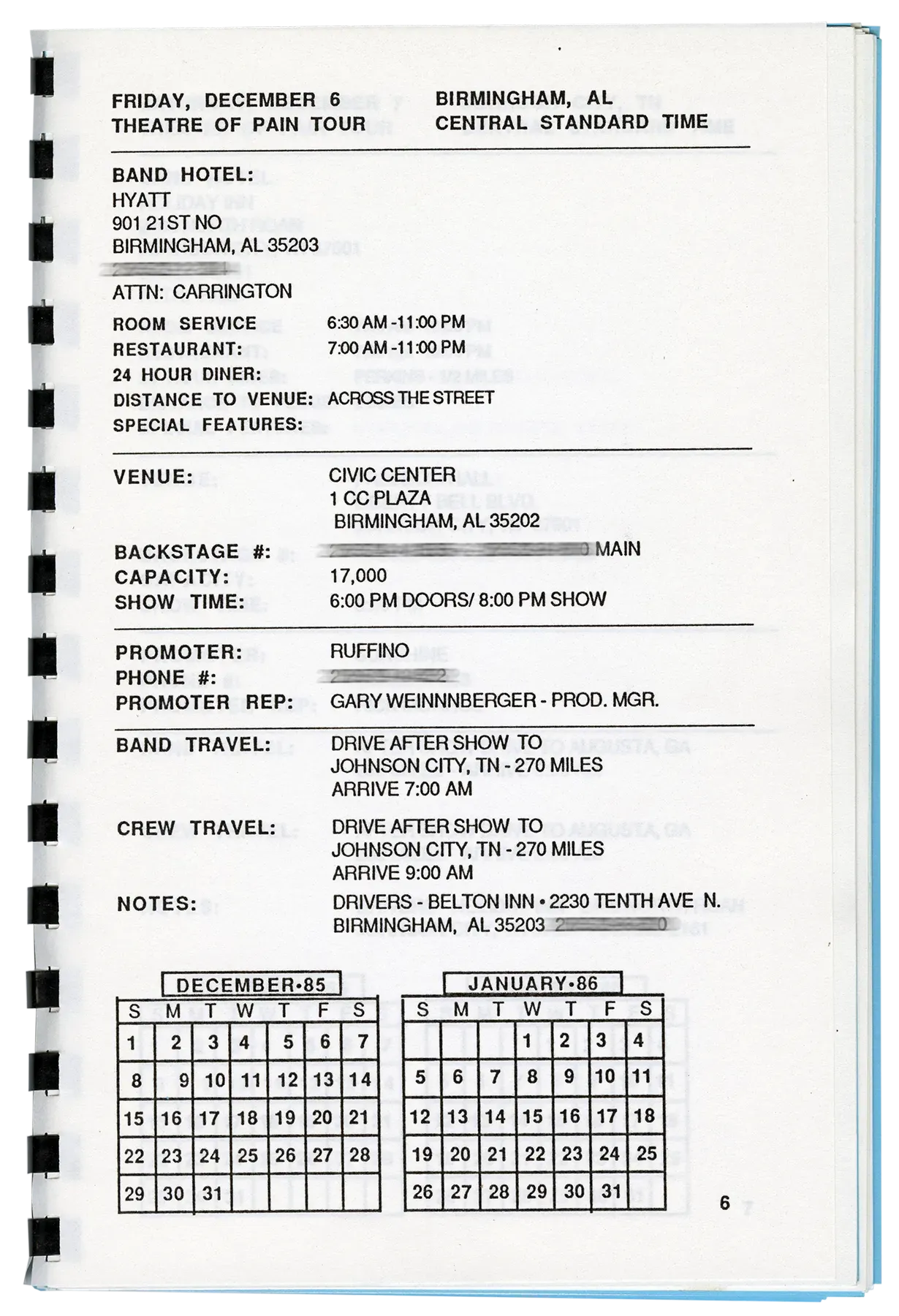 Theatre of Pain World Tour Itineraries