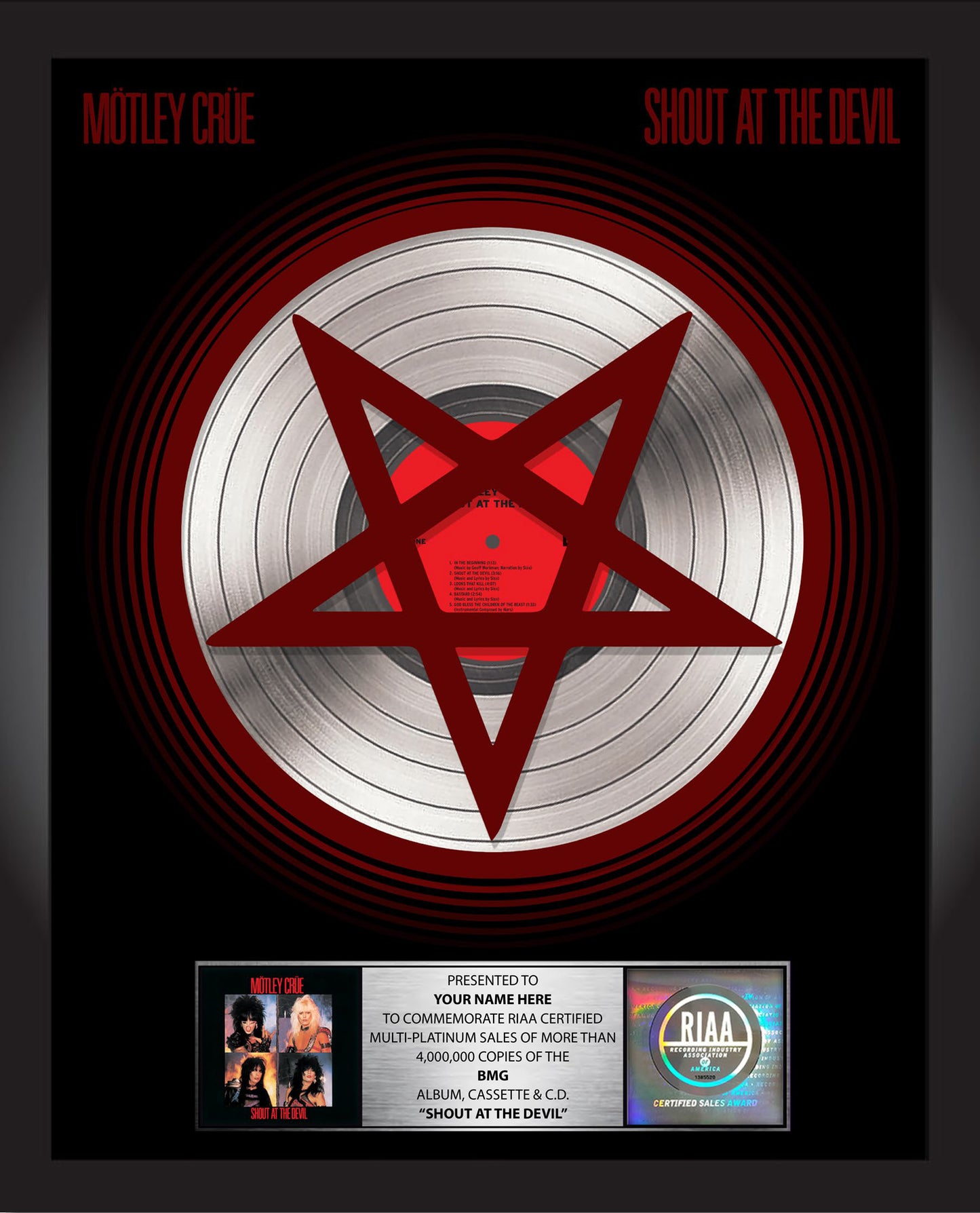 Shout At The Devil Commemorative Album Plaque