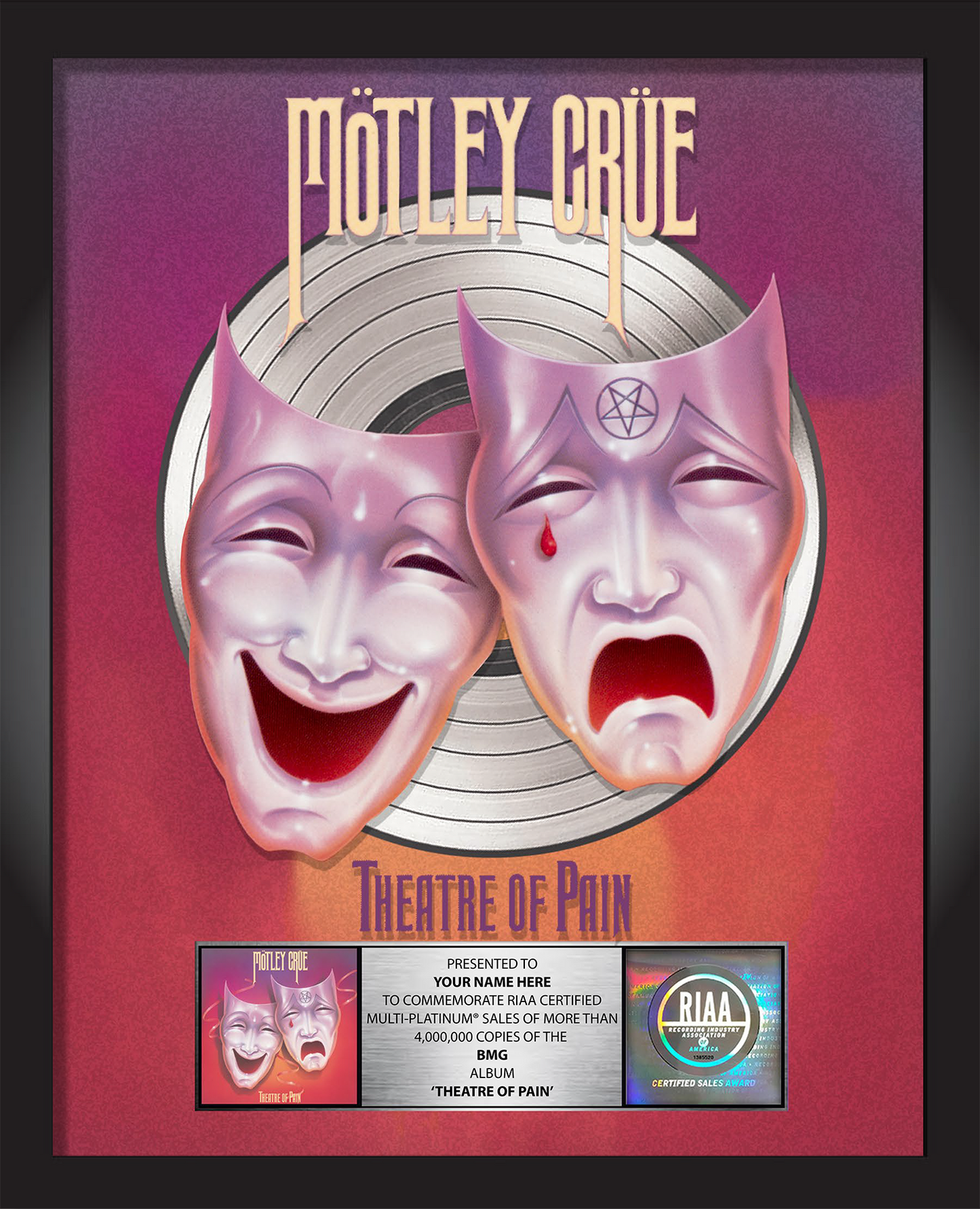 Theatre of Pain 40th Anniversary Commemorative Album Plaque