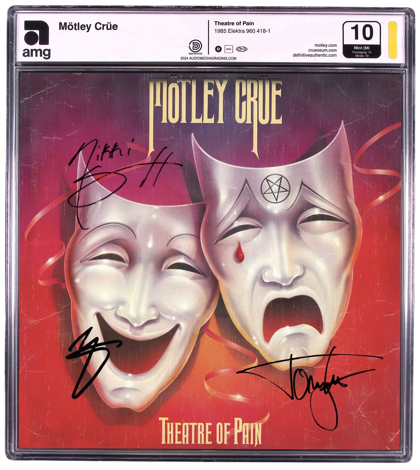 PRE ORDER - HAND SIGNED Theatre of Pain 12" Acrylic Encased & Graded Vinyl Album
