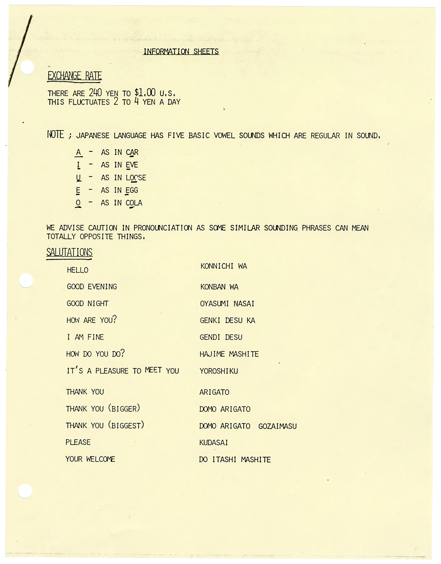 Japan 1985 Tour Itinerary