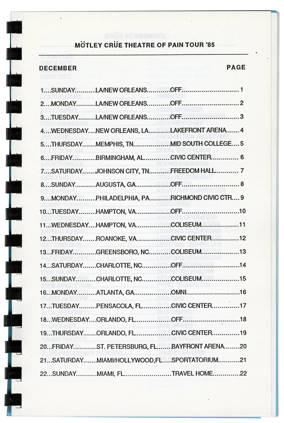 Theatre of Pain World Tour Itineraries