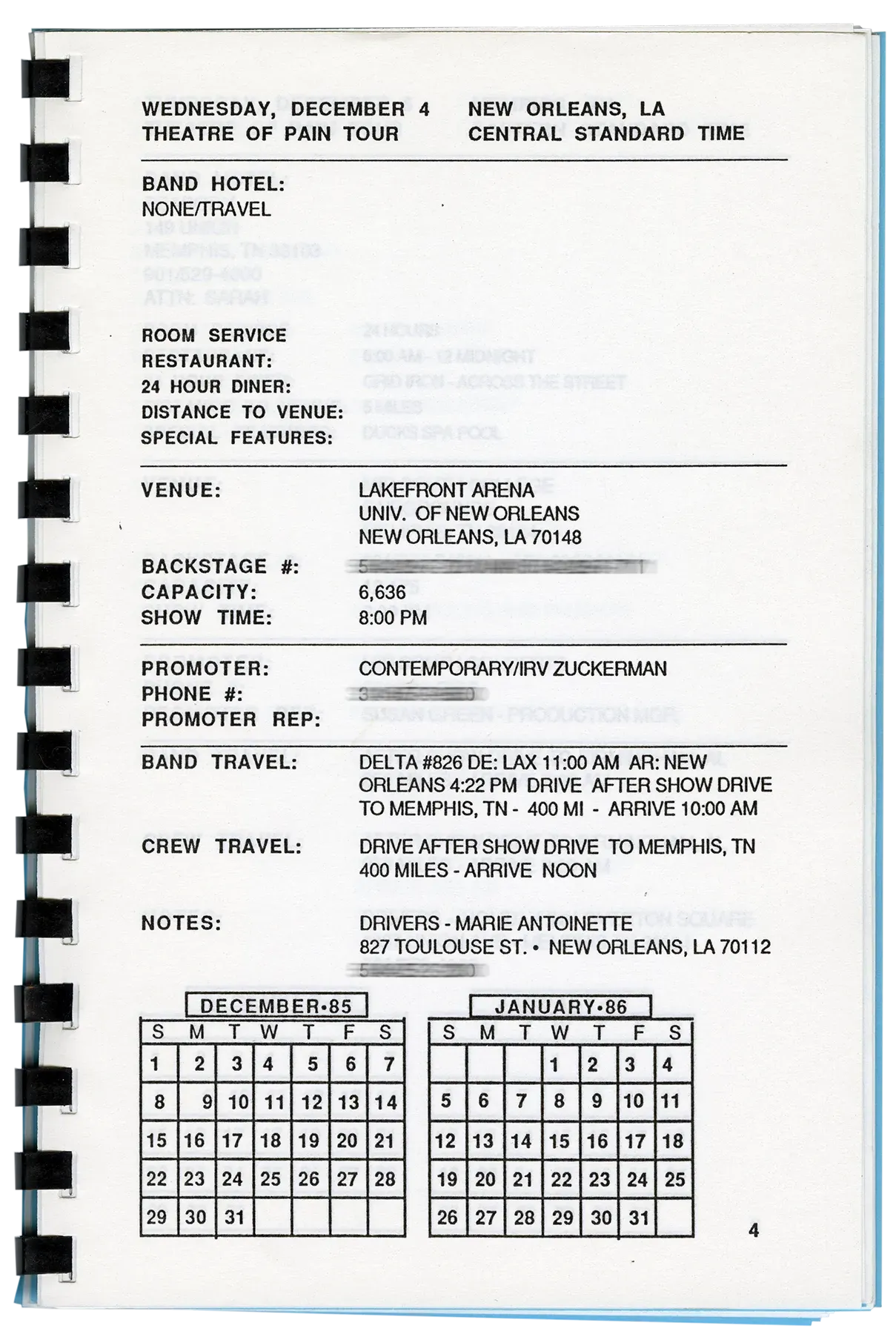 Theatre of Pain World Tour Itineraries