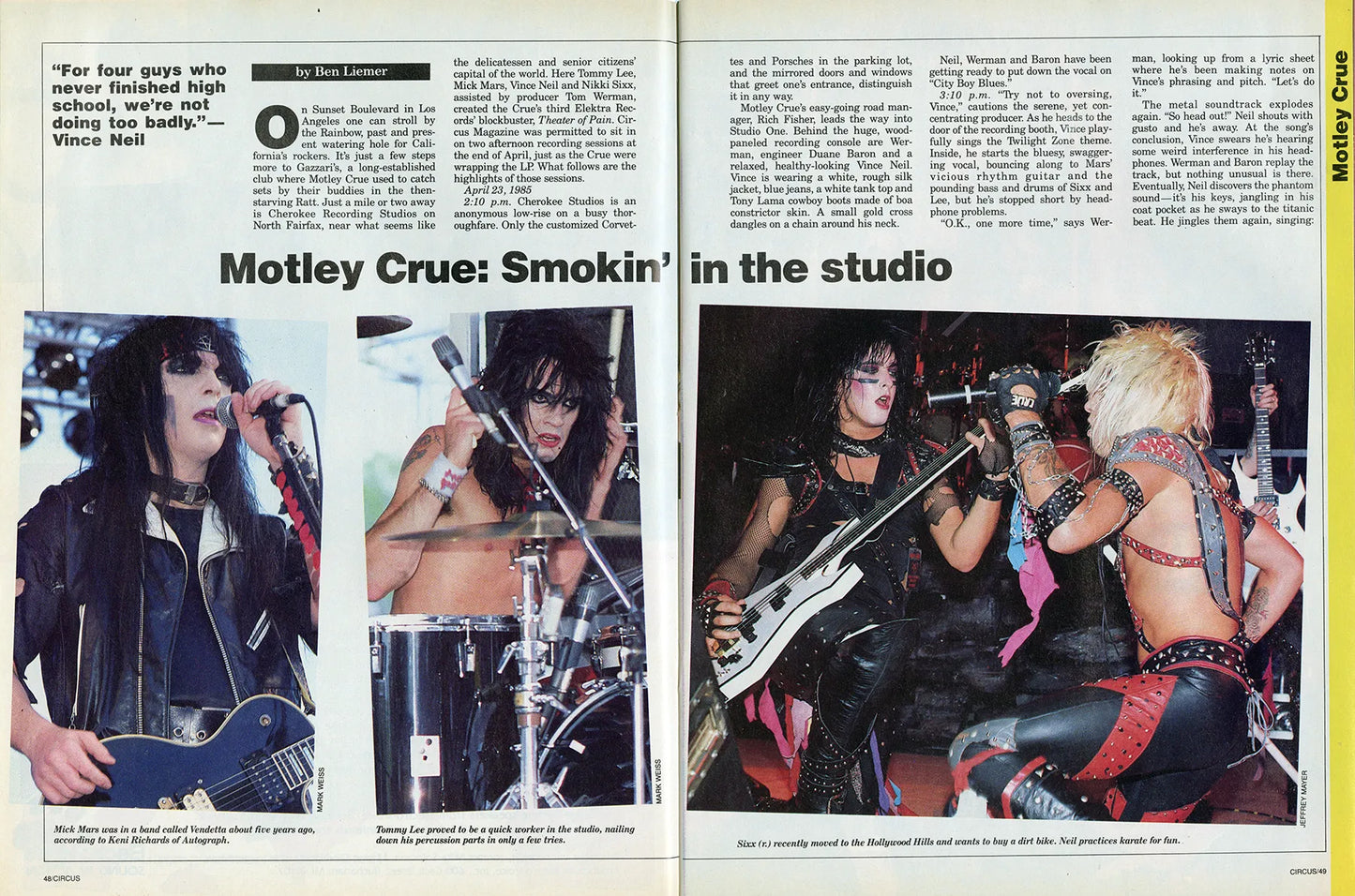 Circus Magazine Smokin' in the Studio cover story, March 1985