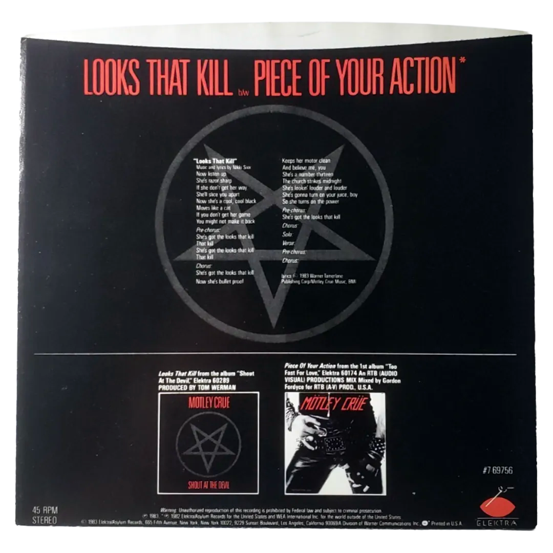 "Looks That Kill" US 7" Single, 1983 (Specialty)
