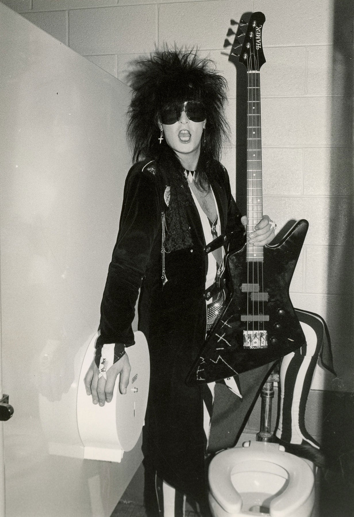 Nikki Sixx in a toilet stall during Theatre of Pain tour circa 1985 