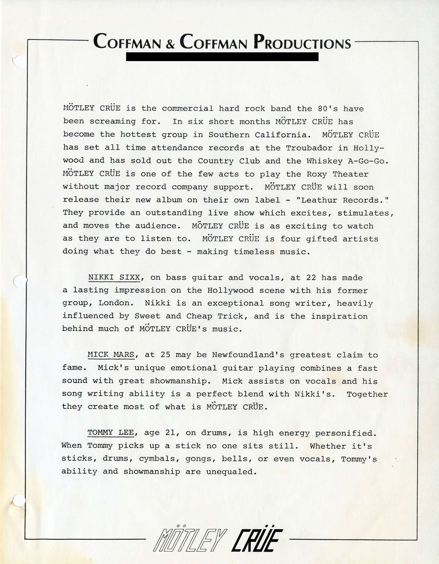 1981 Press Kit