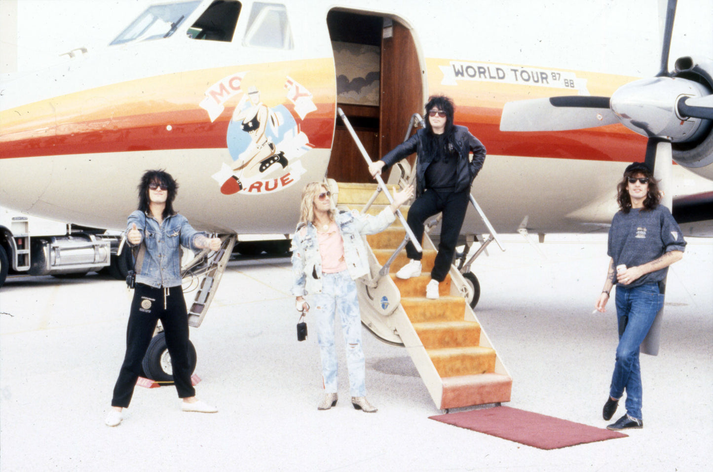 Motley Crue with their private jet for the Girls Girls Girls World Tour 1987-1988