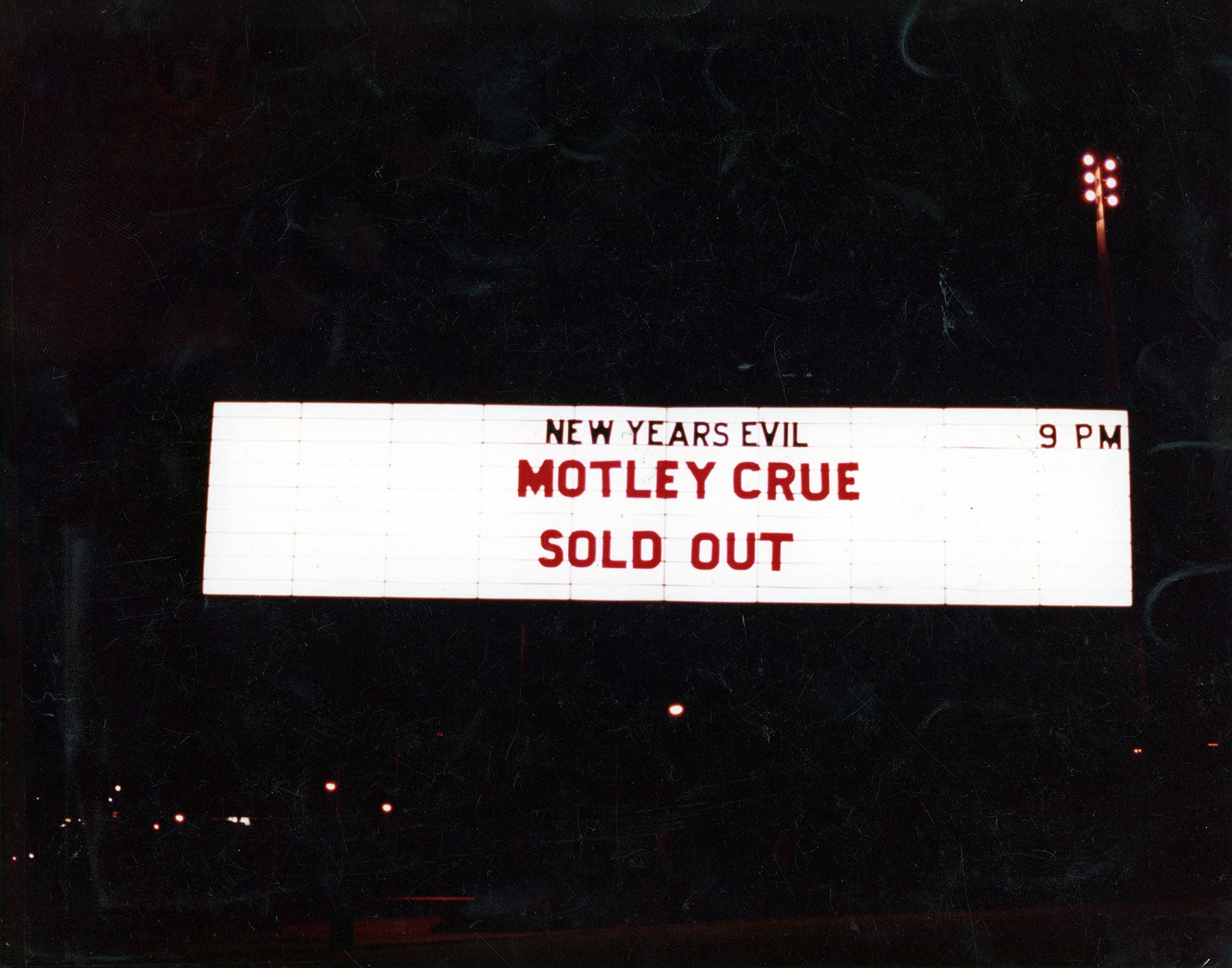 Photo outside the Santa Monica Civic Auditorium for New Years Evil showing the Crue sold out, 1982